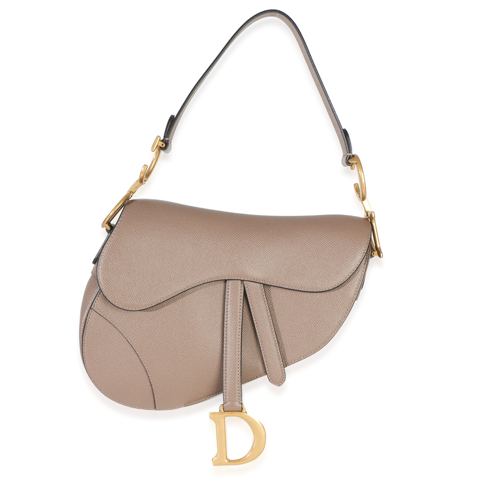 Christian Dior Taupe Grained Calfskin Medium Saddle Bag